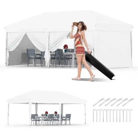 20x10 Pop Up Canopy with 6-Sidewall, Outdoor Tent with Portable Roller Bag - 3 Adjustable Height, 4 Weight Bags, 8 Stakes & 6 Guy Ropes image {8}