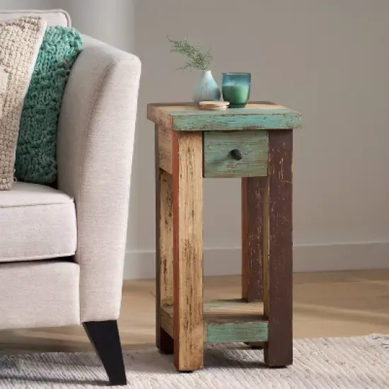 Meader Boho Handmade Distressed Mango Wood End Table - Christopher Knight Home image {2}