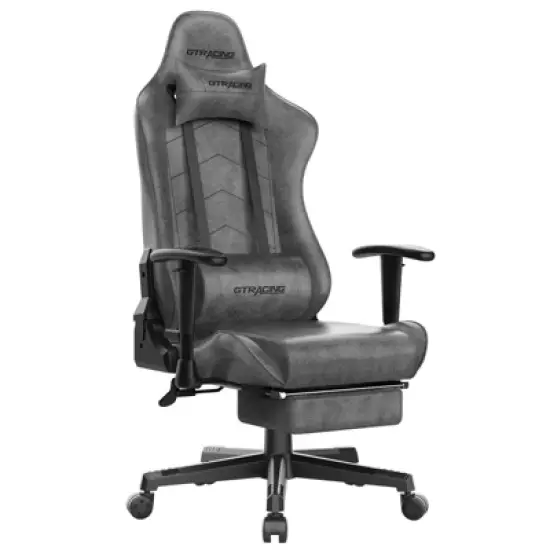 GTRACING Gaming Chair with Footres Ergonomic Recliner Office Chair with Lumbar Support Gray image {8}