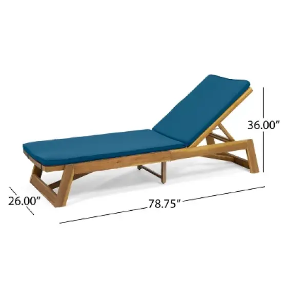 Christopher Knight Home Paul Outdoor Acacia Wood Adjustable Chaise Lounge with Cushion image {2}