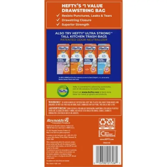 Hefty Strong Tall Kitchen Drawstring Trash Bags - 13gal/120ct image {2}