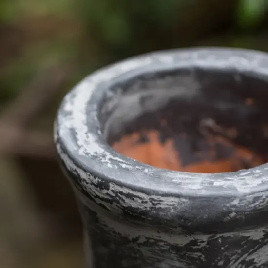 Vintiquewise Indoor and Outdoor Stoney Grey Clay Chimenea Scribbled Design Fire Pit with Metal Stand image {6}