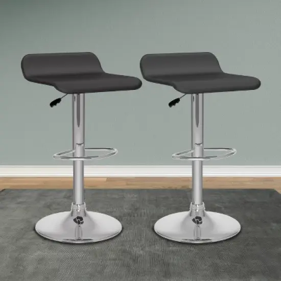 Set of 2 Adjustable Curved Leatherette Barstool - Corliving image {4}