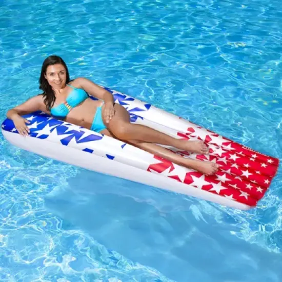 Swim Central 74" Inflatable Patriotic Stars Suntanner Pool Float Mattress image {1}