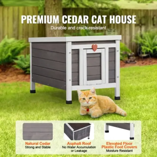 VEVOR Outdoor Cat House Weatherproof, Feral Cat Shelter for Multiple Cats, Outdoor Wooden Cat Rabbit House with PVC Door Flaps and Open Roof image {2}
