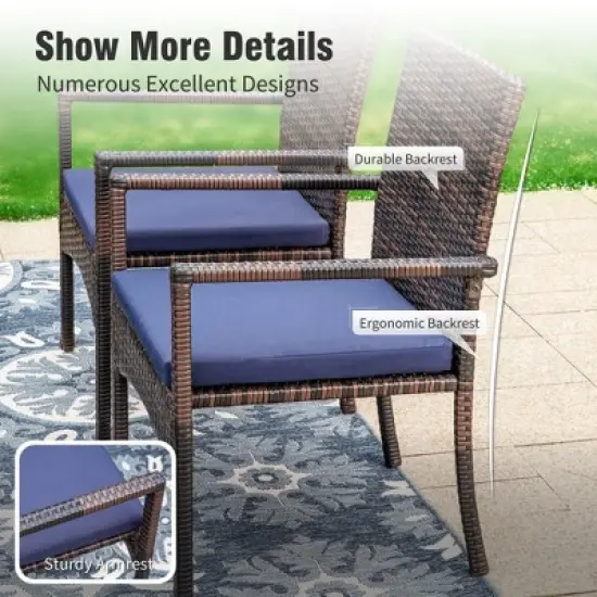 Captiva Designs 3pc Outdoor Patio Slatted Tabletop Square Dining Steel Table & Arm Chairs image {8}