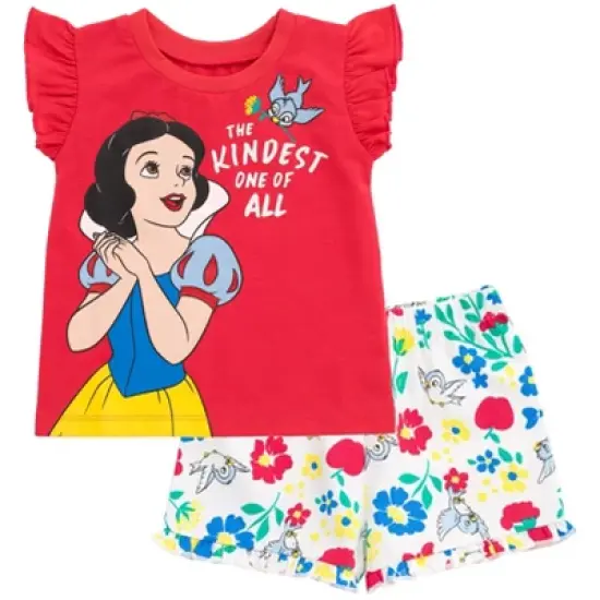 Disney Frozen Moana Princess Rapunzel Snow White Raya and the Last Dragon Girls Peplum T-Shirt and French TerryShorts Outfit Set Toddler image {15}