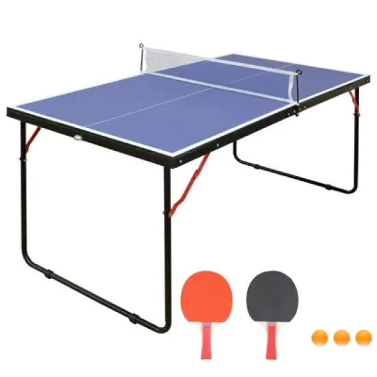 KTMBDW Foldable Ping Pong Table, Portable Table Tennis Table for Indoor/Outdoor with Net, 2 Table Tennis Paddles and 3 Balls Easy Assembly -Blue image {7}