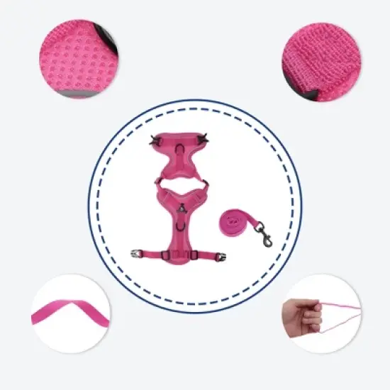 Unique Bargains Cat Harness and Leash with Reflective Strips Medium Rose Red 1 Set image {2}