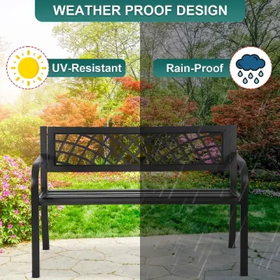 BestMassage Garden Bench 45 Inch Outdoor Bench with Comfortable Plastic Backrest and Armrests, Black image {3}