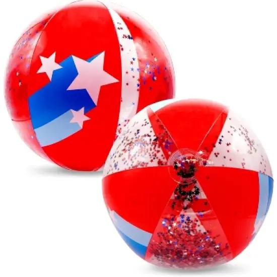 Patriotic Beach Ball - 2 pcs per pack - Inflatable Pool Floats and Pool Accessories, 4th of July Party Favors image {5}