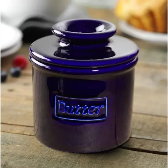 Butter Bell&reg; Crock &ndash; Caf&eacute; Retro Cobalt Blue Ceramic Butter Keeper, Glossy Vintage-Style Butter Dish for Spreadable Butter image {3}