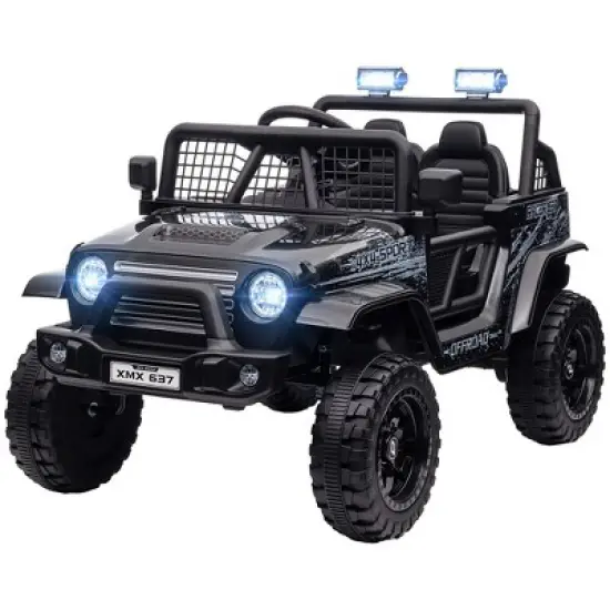 Qaba 12V Ride on Car, Ride on Truck, Battery Powered Toy Car with Remote, 4 Suspension Wheels, 3 MPH Max Speeds, Music, Horn & Lights, Black image {3}