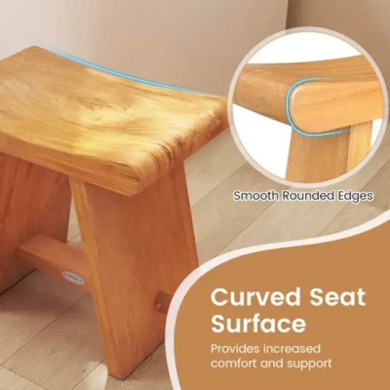 Costway 19.5" Teak Shower Bench Waterproof Spa Bath Stool with Curved Seat for Bathroom image {6}