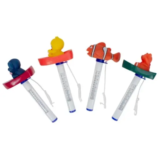 Pool Central Set of 4 White and Orange Baby Floating Swimming Pool Thermometers with Cords 9.5" image {1}