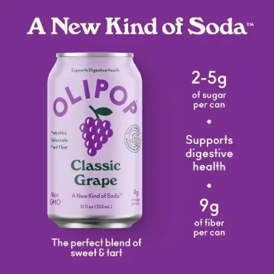 OLIPOP Classic Grape Prebiotic Soda - 12 fl oz Can image {6}