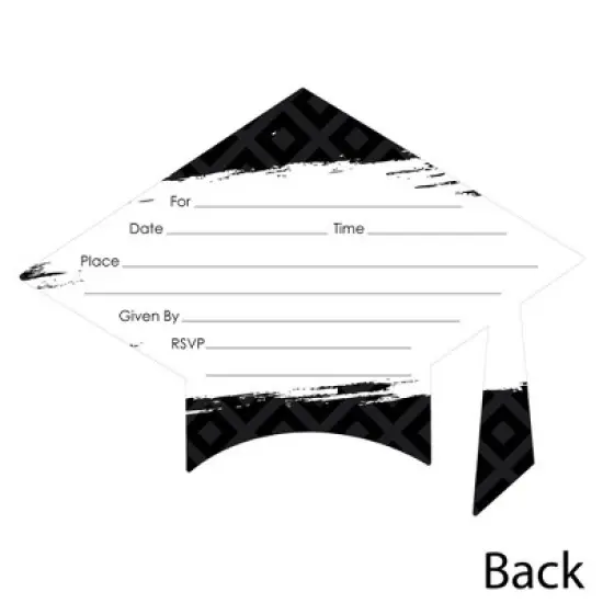 Big Dot of Happiness Black and White Graduation Party Invitations - Shaped Fill-in Invite Cards with Envelopes - Set of 12 image {2}