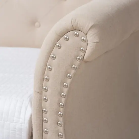 Twin Cherine Classic and Contemporary Fabric Upholstered Daybed with Trundle Beige - Baxton Studio image {5}