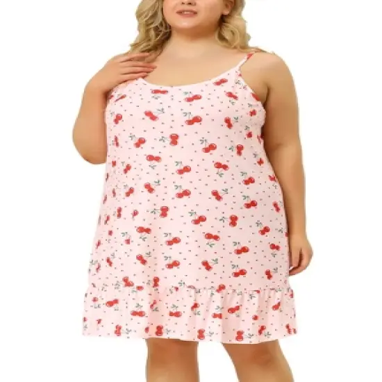 Agnes Orinda Women's Plus Size Sleeveless Fruit Ruffle Hem Nightgown image {7}