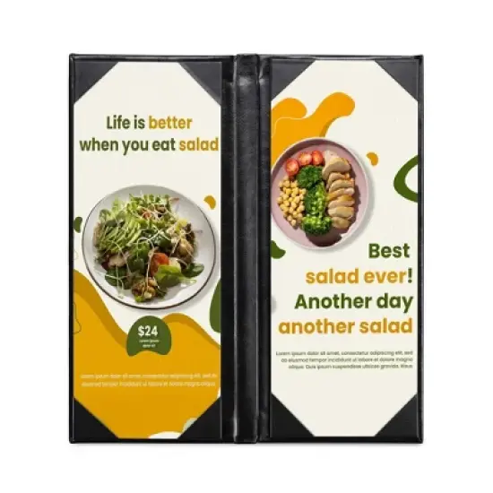 WeChef 5 Pack Menu Covers 4.25"x11" 2 View Angled Corners Wine List Restaurant Black image {2}