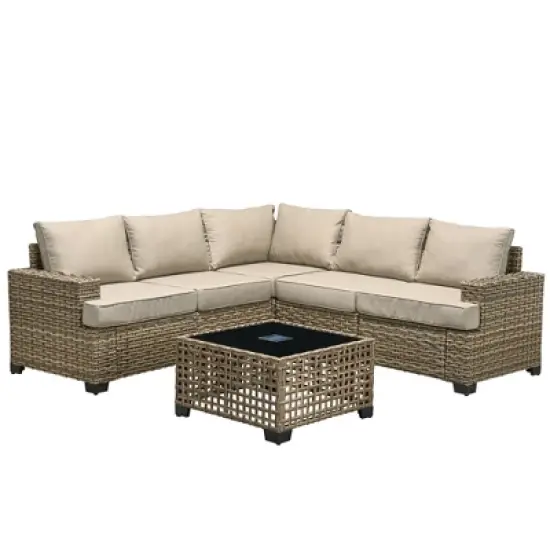 XIZZI All-Weather Rattan Furniture, Sectional Sets w/ Optional Solar Light-Up Coffee Table & Ottoman, Choose 6-9pc Configs in 8 Fade Resistant Colors image {1}