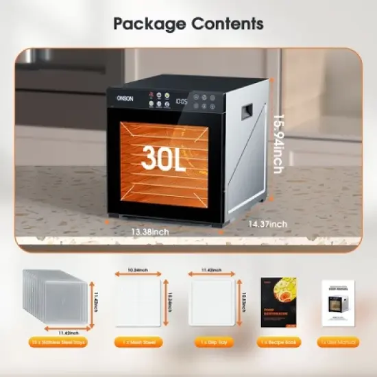 10-Tray Stainless Steel Food Dehydrator, 1000W Electric Dryer for Jerky, Fruit, Herbs, Vegetables & Pet Snacks image {2}