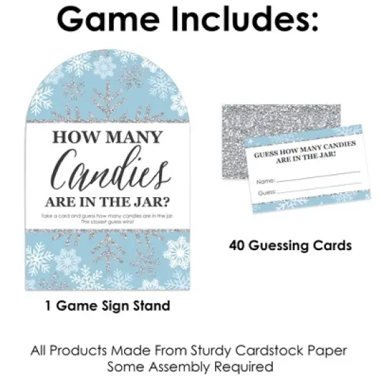 Big Dot of Happiness Winter Wonderland - How Many Candies Snowflake Holiday Party and Winter Wedding Game - 1 Stand and 40 Cards - Candy Guessing Game image {2}