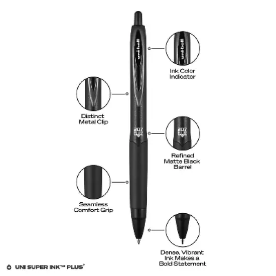 uni-ball uniball 207 Plus+ Retractable Gel Pens Medium Point 0.7mm Black Ink 12/Pack (70462) image {6}