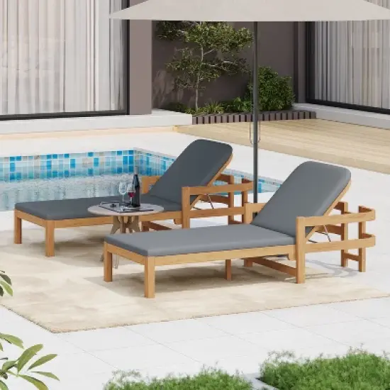 Christopher Knight Home Paolo Outdoor Adjustable Acacia Wood Chaise Lounge with Cushion (Set of 2) image {10}