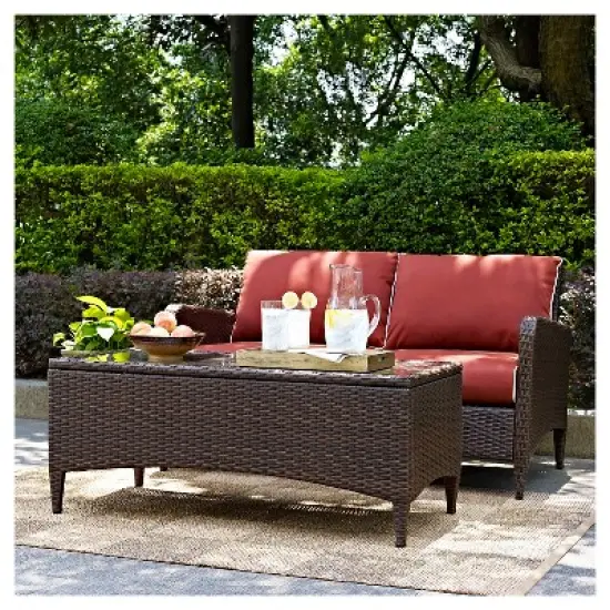 Kiawah 2 Piece Outdoor Wicker Seating Set with Chair & Ottoman - Sangria - Crosley image {4}