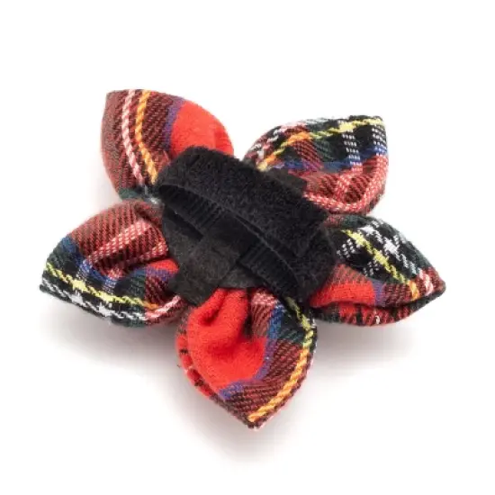 The Worthy Dog Red Black Multicolored Plaid Adjustable Flower Collar Accessory image {1}