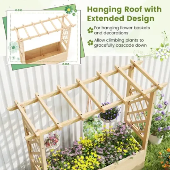 Tangkula Wooden Raised Garden Bed/ Lattice Trellises Hanging Roof Drainage Indoor Outdoor image {4}
