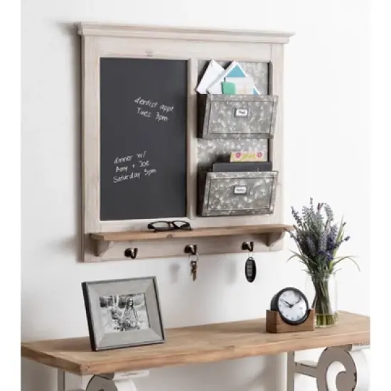 28" x 25" Idamae Wood Framed Chalkboard Wall Organizer White - Kate and Laurel image {4}