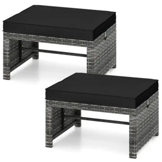 Tangkula 2 Pieces Patio PE Rattan Ottomans with Soft Zippered Cushions for Deck Frame image {9}