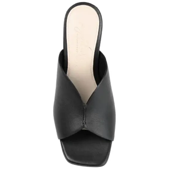 Journee Signature Womens Genuine Leather Karah Slip On Block Heel Open Square Toe Sandals image {3}