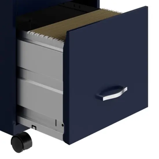Space Solutions 18 Inch Wide Metal Mobile Organizer File Cabinet for Office Supplies & Hanging File Folders with Pencil Drawer & 3 File Drawers, Navy image {4}