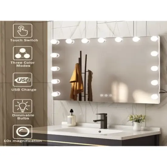 Fenchilin Vanity Hollywood Lighted Makeup Mirror with 15 Dimmable LED Bulbs for Dressing Room and Bedroom, Tabletop or Wall-Mounted, 22.8"x 18.1" image {4}