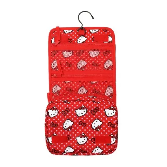 Hello Kitty Character Face & Bows Red 8.2&rdquo; Folding Hanging Toiletry Kit image {5}