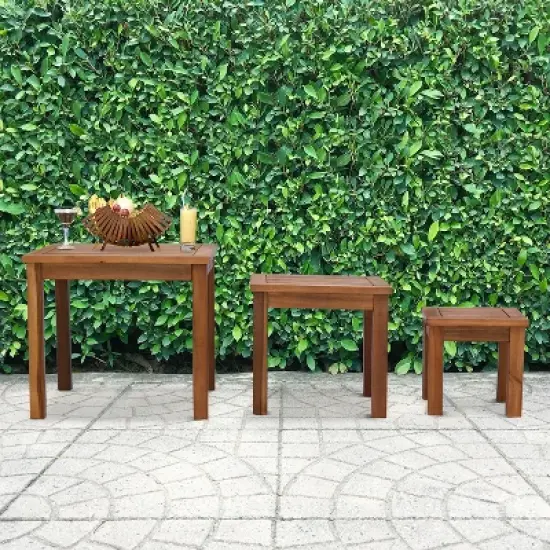 Outsunny 3 Piece Outdoor Side Nesting Table Patio Set with Acacia Wood Build & Multi-Functional Design image {1}