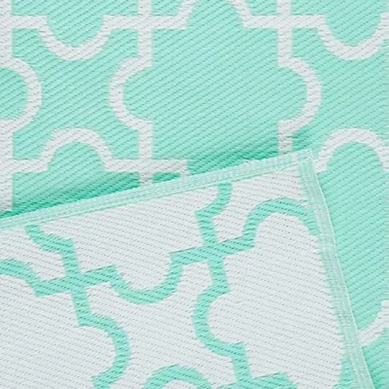 DII Design Imports Indoor Outdoor 3 x 6 Foot Reversible Lattice Woven Rectangular Runner Rug for Decks, Patios, Living Rooms, and Kitchens, Aqua image {1}