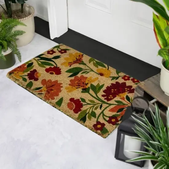 Northlight Natural Coir Autumn Floral and Foliage Door Mat 18" x 30" - Red, Orange, Yellow image {1}