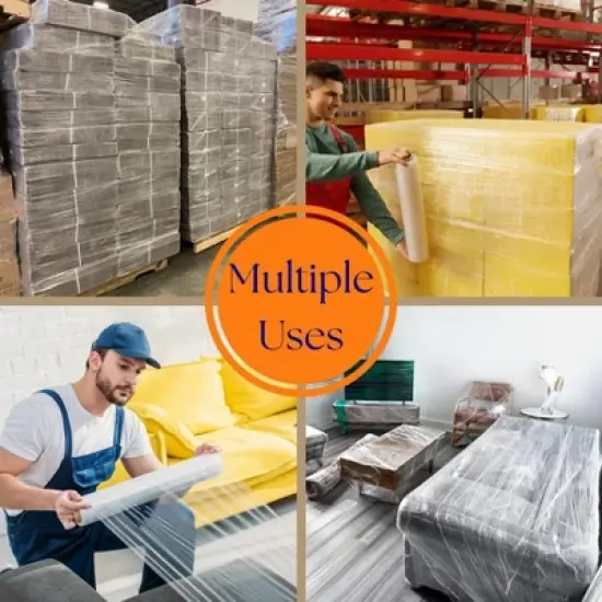 UOFFICE Pack of 4 Rolls Stretch Wrap - 15" x 1500' x 70G,  Hand Wrap Blown image {4}