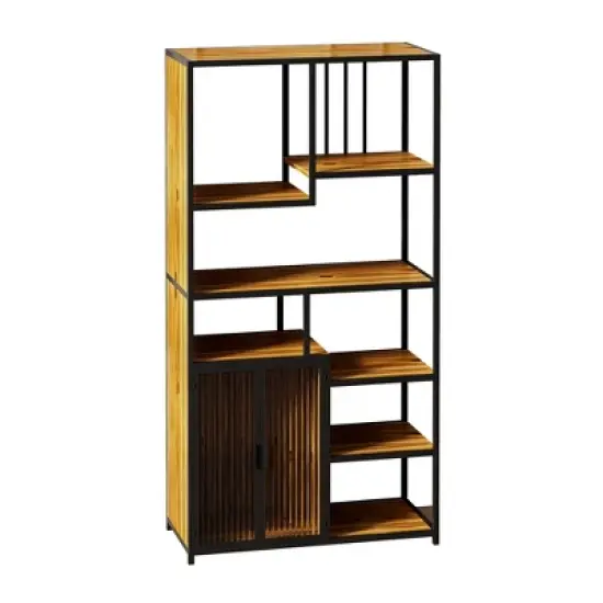 Multipurpose Bookshelf Storage Rack with Closed Storage Cabinets, Black + Brown - ModernLuxe image {4}