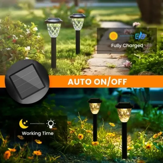 GIGALUMI 12 Pack Solar Pathway Lights, Waterproof Auto On/Off Outdoor Solar Lights for Garden, Walkway and Lawn,Warm White image {6}