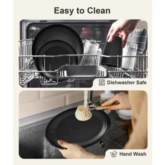 Itopfox 24-Piece Dinnerware Set for 6, Unbreakable Wheat Straw Plates & Bowls, Dishwasher & Microwave Safe, RV, Beach House & Daily Use, Black image {3}