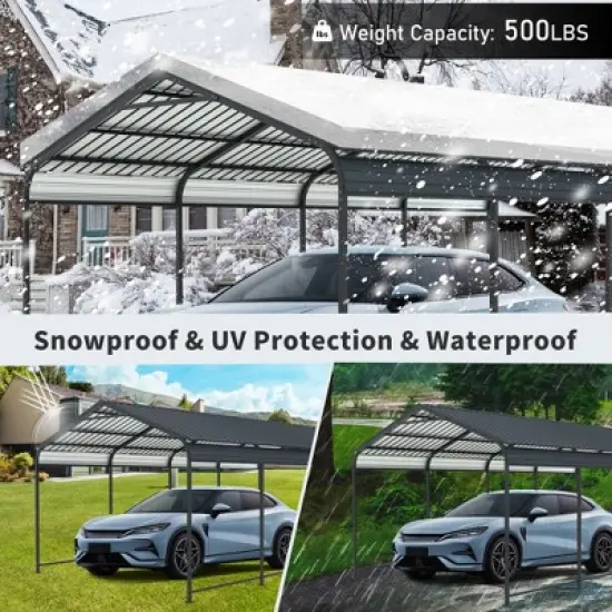 Heavy Duty Metal Carport with Galvanized Steel Roof, Carport Canopy for Driveway Car or Truck, Outdoor Metal Carport with Vertical Roof-Koiai image {4}