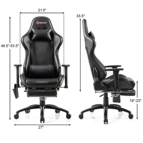 Costway Massage Gaming Chair Adjustable Reclining Racing Chair w/Headrest&Footrest Gray\Black image {1}
