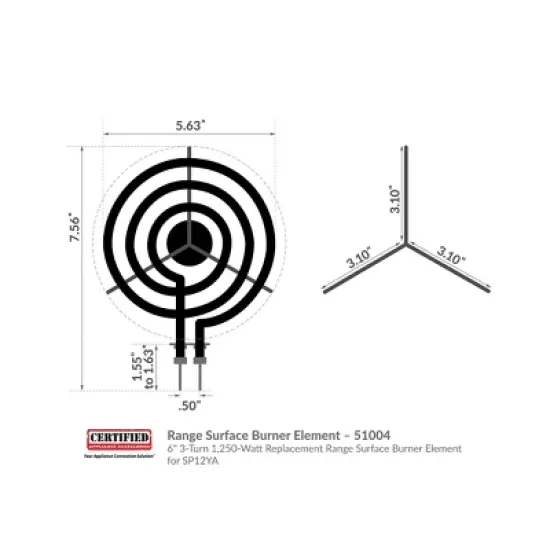 Certified Appliance Accessories&reg; 6" 3-Turn 1,250-Watt Replacement Range Surface Burner Element for SP12YA in Gray image {5}