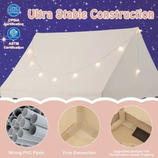 Costway Kids Play Castle Tent Large Playhouse Toys Gifts w/ Star Lights Washable Mat image {5}