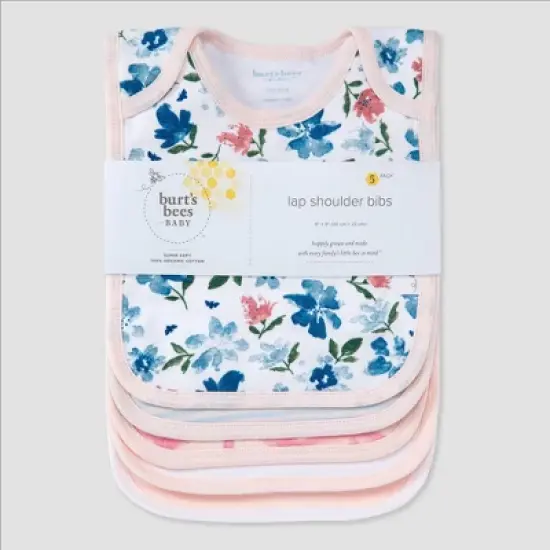 Burt's Bees Baby&reg; Set of 5 Botanical Garden Dawn Bibs - Light Pink image {1}